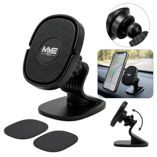 Schwarze M2 MY2-PH5 Auto-Handyhalterung in einer Produktübersicht mit Befestigungen