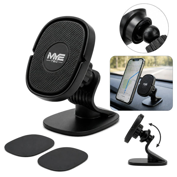 Schwarze M2 MY2-PH5 Auto-Handyhalterung in einer Produktübersicht mit Befestigungen